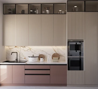 Sleek Modular Kitchen with Beautifull Tall Storage Units