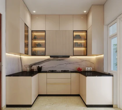 U-Shaped Modular Kitchen with  Beautifull Sleek Storage