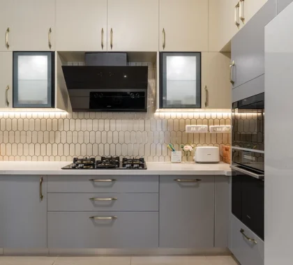 Contemporary Modular Kitchen with Built-In Appliances